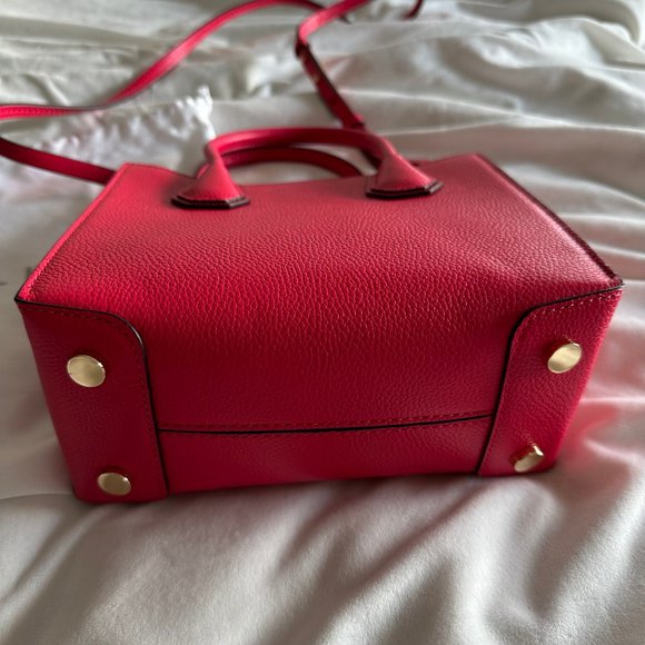 Michael Kors Mercer Pebbled Leather Messenger Crossbody Bag Deep Pink Floral - Picture 4 of 8